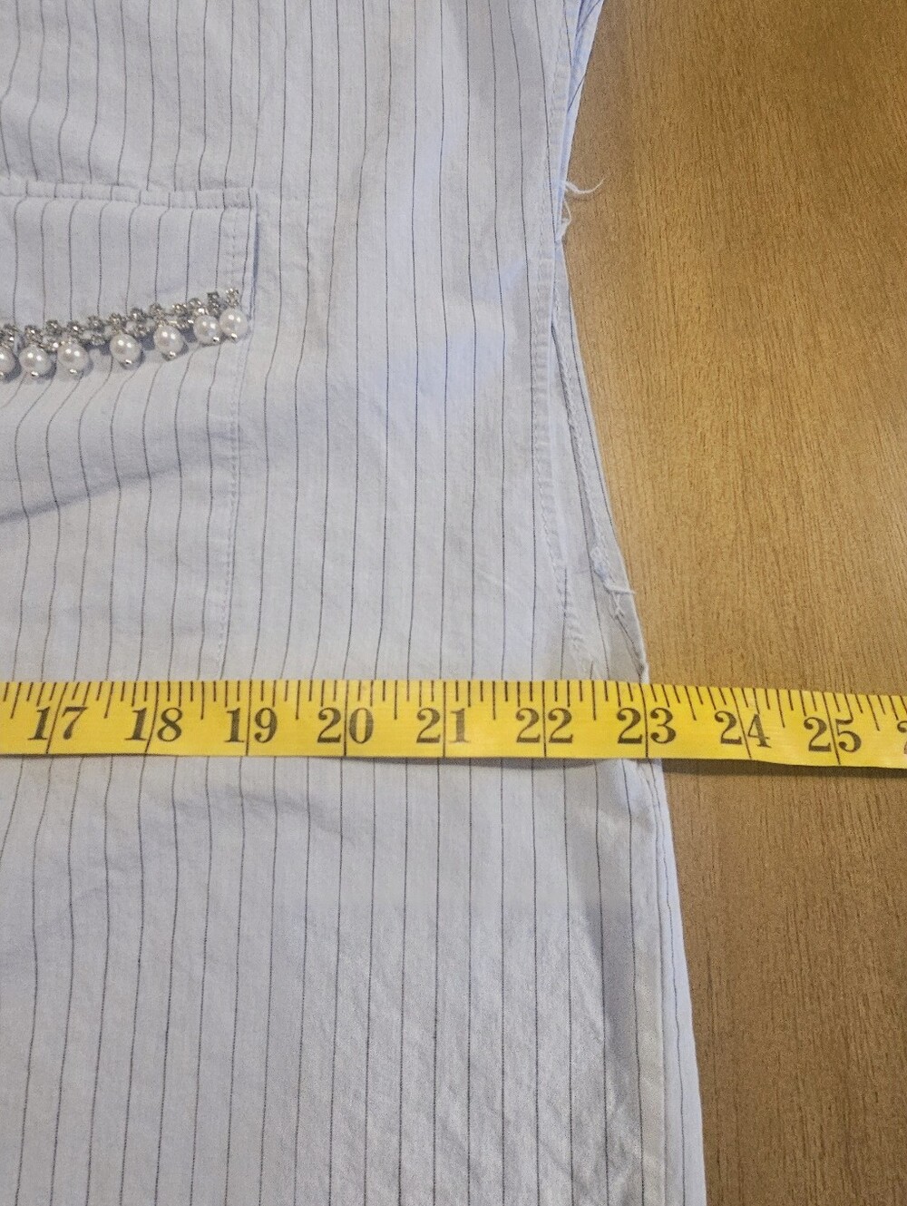 Zara Embellished Pinstripe Button-Up Shirt – Blue & White – Size Large - Picture 5 of 8
